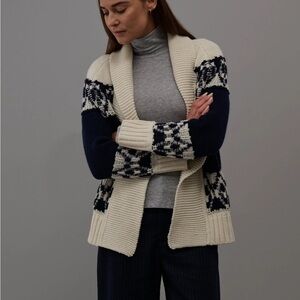 Elegant Navy and Cream Women's Cardigan